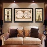 家庭客厅沙发背景墙壁装饰挂画世界地图复古横版个性创意组合订做