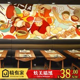 日式拉面手绘彩色卡通中式美食面馆大型壁画日本料理餐厅墙纸壁纸