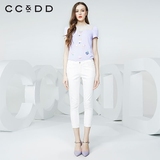 CCDD2016夏装新款专柜正品女 欧根纱拼接上衣 绣花圆领短袖T恤