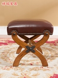 美式真皮换鞋凳实木梳妆凳欧式沙发凳小方凳试衣间凳穿鞋凳钢琴凳