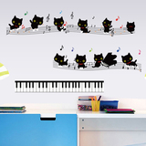 小猫线谱钢琴音乐墙贴房间可爱贴纸 室内装饰儿童卧室卡通墙贴