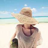 手工编织帽子韩版女士遮阳帽太阳帽度假草帽沙滩帽大沿防晒可折叠