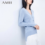 Amii及简旗舰店2016春新品艾米女装大码纯色V领针织开衫空调衫女