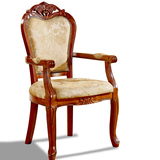 欧式全实木真皮椅 美式软包书房休闲椅 复古靠背扶手餐椅接待椅子