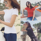 2016春季新款修身显瘦套头短袖t恤 韩国纯色简约外穿上衣打底衫女