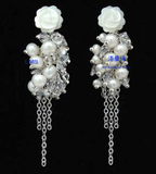 洛曼诗天然珍珠水晶耳环女纯银韩国进口时尚气质长款流苏耳坠耳饰