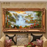 欧式古典手绘有框油画客厅沙发背景风水挂画山水风景装饰画聚宝盆