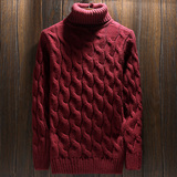 高领毛衣男士加厚保暖韩版修身翻领毛线衣冬季红色打底针织线衫潮