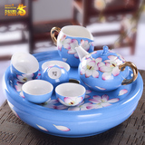 陶园梦整套茶具名师手绘蓝色家用唐山骨瓷茶壶茶海茶杯带茶盘套装