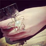 苏心 包邮流行新款小清新个性 人造珍珠镂空立体花朵戒指指环