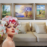 客厅装饰画沙发背景挂画欧式印象风景画大幅卧室田园简欧壁画莫奈