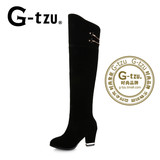 Gtzu 韩版复古绒面磨砂高跟骑士粗跟过膝瘦腿长筒长靴春夏靴9460