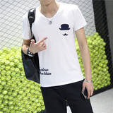 2016夏季青年男士韩版修身T恤学生短袖半截袖圆领简约精神打底衫
