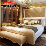 一米爱欧式床双人床 小户型皮床1.8米 白色实木真皮床结婚床软床