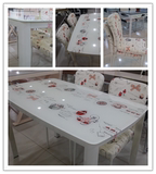 欧式白色烤漆餐台小户型钢化玻璃餐桌椅子组合长方形吃饭桌子组装