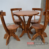 实木碳化桌椅圆桌松木户外庭院茶桌酒吧创意休闲桌仿古防腐木家具