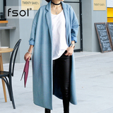 韩版加长款毛呢大衣女 冬季新款休闲加厚茧型呢子外套女显瘦 FSOL