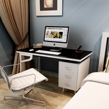 美迪丝 台式玻璃电脑桌简约现代 家用办公桌简易黑白一米二书桌