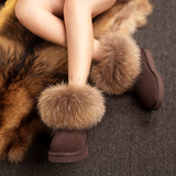 2016新款冬季雪地靴保暖短筒靴子女鞋平底狐狸毛短靴真皮保暖棉鞋