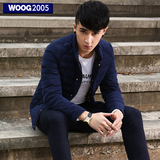 WOOG2005男士立领棉衣外套2015冬装新款蓝色潮男韩版修身夹克棉服