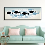 现代简约卧室床头装饰画客厅沙发背景墙有框挂画横版单幅抽象鱼趣