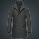 冬季男士商务休闲大衣韩版英伦修身型青年羊毛呢子风衣中长款外套