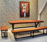 特价美式LOFT复古实木铁艺餐桌椅组合长方形酒吧咖啡厅桌椅办公桌