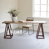 美式复古铁艺书桌北欧宜家原木工作台办公桌设计师桌子做旧餐桌