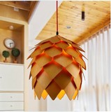 创意实木质餐厅艺术灯松果吊灯现代简约东南亚个性客厅卧室灯具