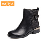 Safiya/索菲娅新款牛皮圆头金属中跟短靴女鞋SF54117034