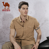 骆驼男装 2016夏季新款男装短袖衬衫 时尚休闲纯棉短袖衬衣男