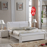 韩式实木床榆木厚重款白色床1.8米1.5米双人床水曲柳橡木床开放漆