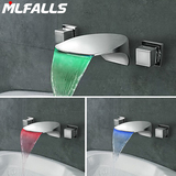 出口铜主体瀑布LED温控三件套入墙暗装面盆浴缸水龙头