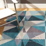 北欧几何格子地毯客厅茶几地毯卧室床边样板间手工腈纶地毯定制