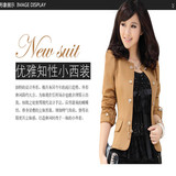 2014新款秋装女装韩版圆领修身纯色长袖单排扣小西服短款毛呢外套