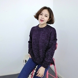 韩国冬装新品杂色粗毛线前短后长下摆开叉宽松加厚套头高领毛衣女