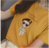 韩国ulzzang学院风百搭宽松印花可爱卡通短袖t恤女夏学生简单上衣