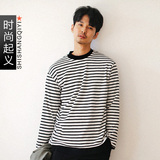 【时尚起义】韩国代购男装2016春装新款韩版休闲条纹T恤衫687155