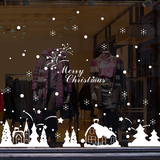 玻璃贴纸餐厅墙贴花 圣诞雪装饰雪花 商场橱窗装饰贴画圣诞节小屋