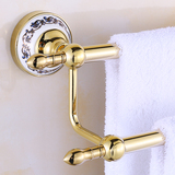 加厚青花瓷陶瓷镀金色全铜毛巾架双杆洗手间浴室置物架壁挂加长改
