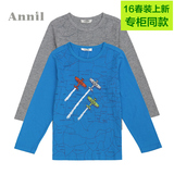 安奈儿2016春季新款 正品 纯棉男童圆领长袖T恤针织衫 AB611611