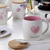 创意欧式樱花杯 喝水大杯子陶瓷带盖勺子 马克杯水杯办公室咖啡杯