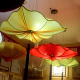 中式布艺吊灯四方荷叶东南亚餐厅火锅店灯具手工创意海洋布艺灯饰