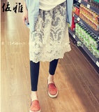 2016春季新款韩版蕾丝外穿假两件打底裙裤女蕾丝半身裙裤裙九分裤
