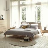 简约现代宜家实木床1.5米1.8米日式榻榻米橡木床真皮靠背双人床