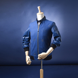 D550高端品牌 剪标男装烫钻修身羊毛夹克PU皮拼接青年棒球衫外套