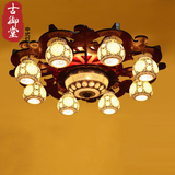 新中式实木陶瓷客厅吸顶灯木艺雕花陶瓷LED灯具餐厅书房卧室灯饰