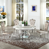大理石餐桌椅组合6人 欧式小户型圆桌简约现代餐厅不锈钢圆形餐桌