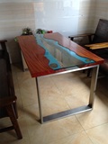 简约现代创意实木老板电脑桌办公桌大板茶桌美式铁艺金属腿玻璃