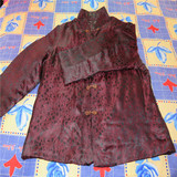 老棉袄缎袄收藏7.80年代黑底红花真丝软缎袄道具服装八九成新1547